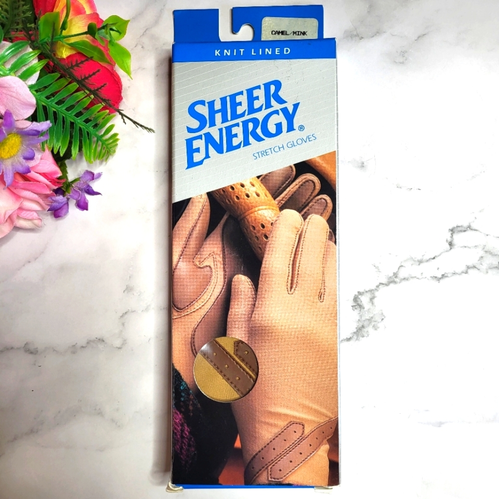 Vintage 90s L'eggs Sheer Energy Knit Lined Camel Mink Stretch Driving Gloves